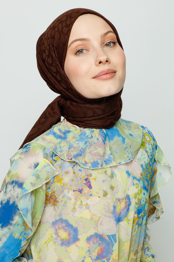 ACI KAHVE BLOOM DESEN ŞAL - VALORSCARF (1)