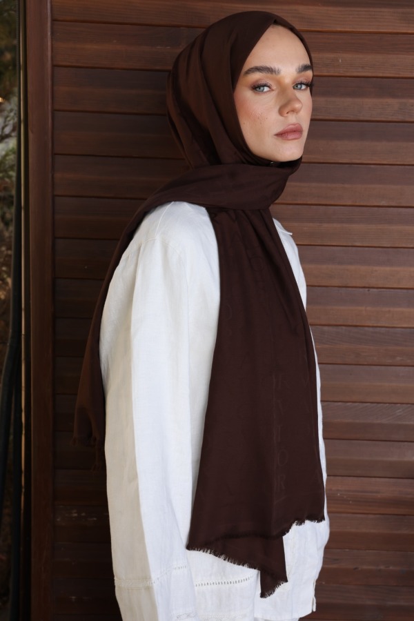 Acı Kahve Monogram Desen Şal - (1)