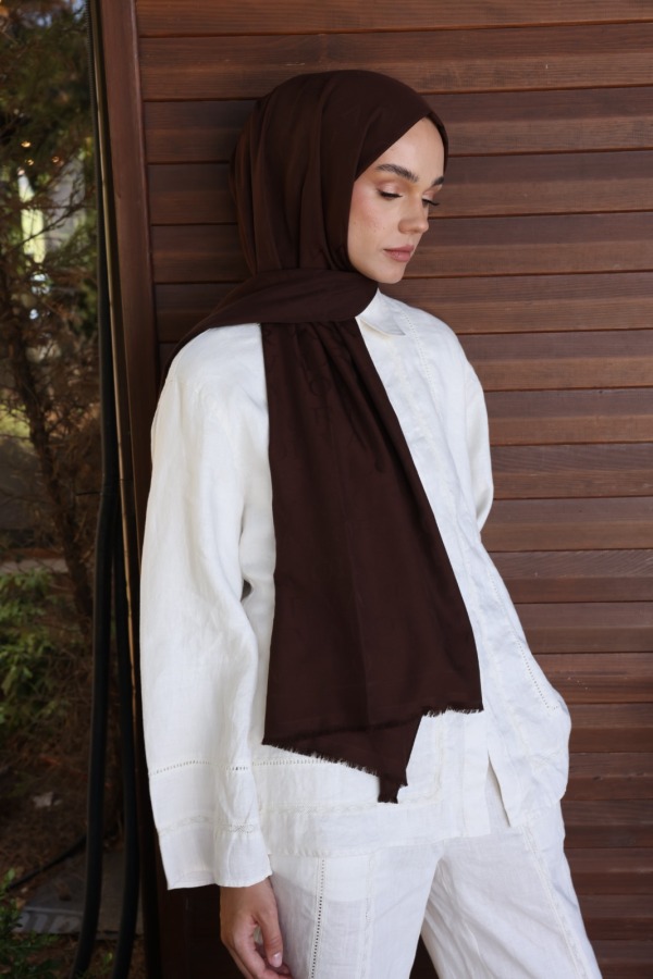 Acı Kahve Monogram Desen Şal 