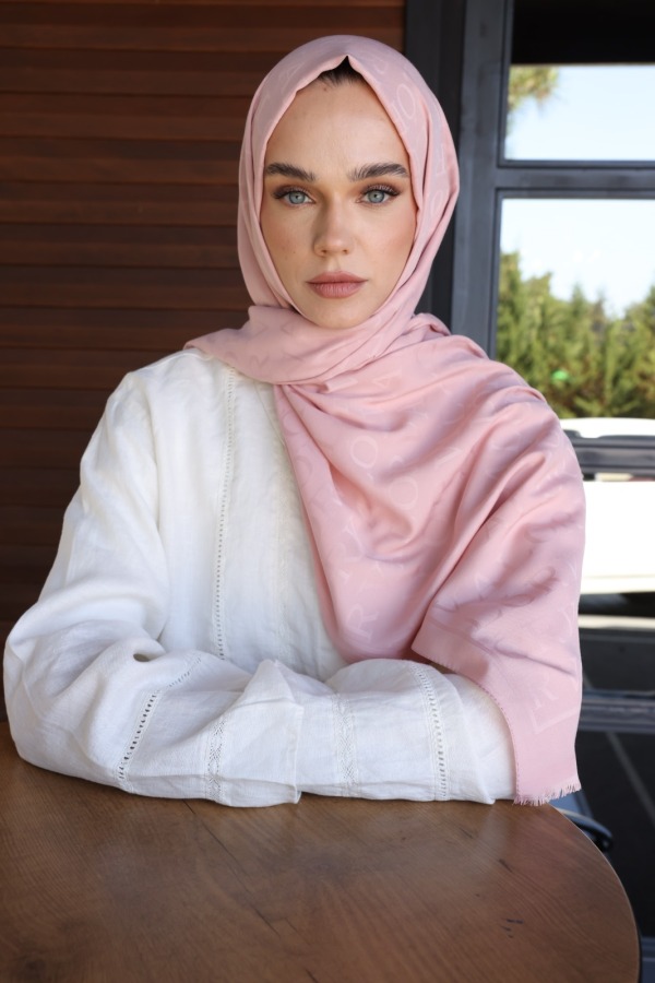 Açık Pudra Monogram Desen Şal - 4