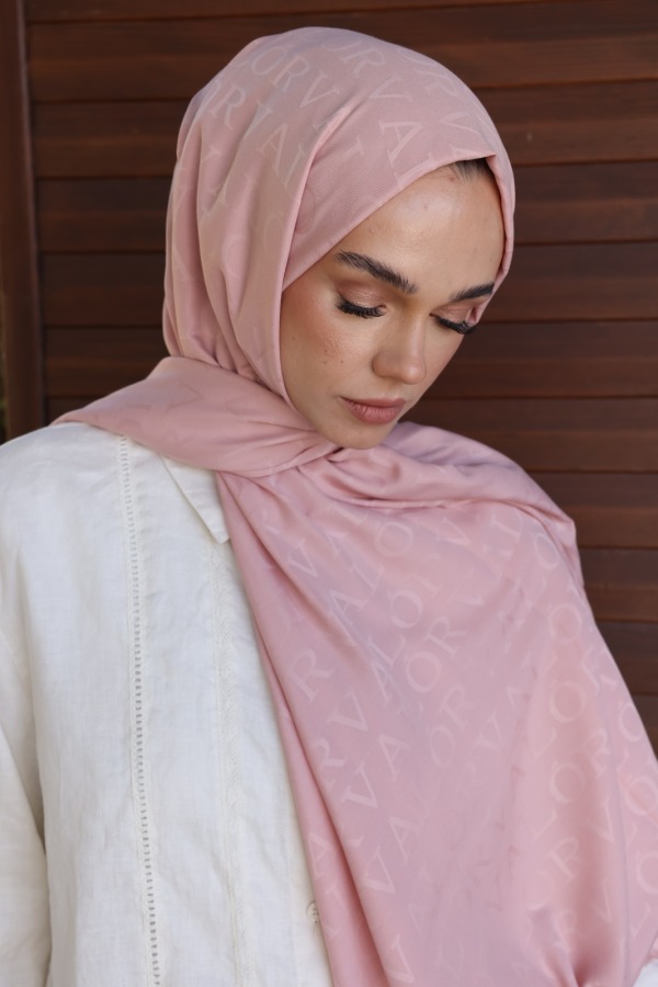 Açık Pudra Monogram Desen Şal 