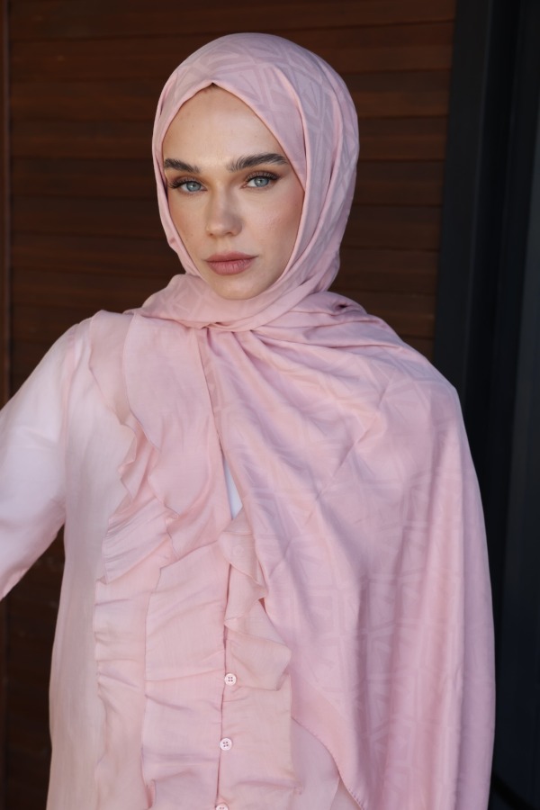 Açık Pudra Logo Desen Şal - (1)