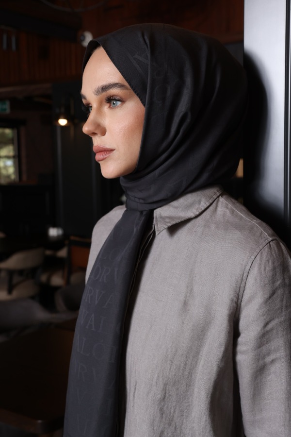 Antrasit Monogram Desen Şal - (1)