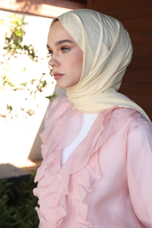 Butter Yellow Logo Desen Şal - (1)