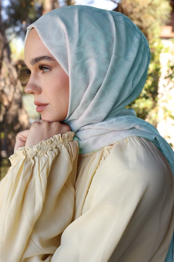 BUZ MAVİ BLOOM DESEN ŞAL - (1)