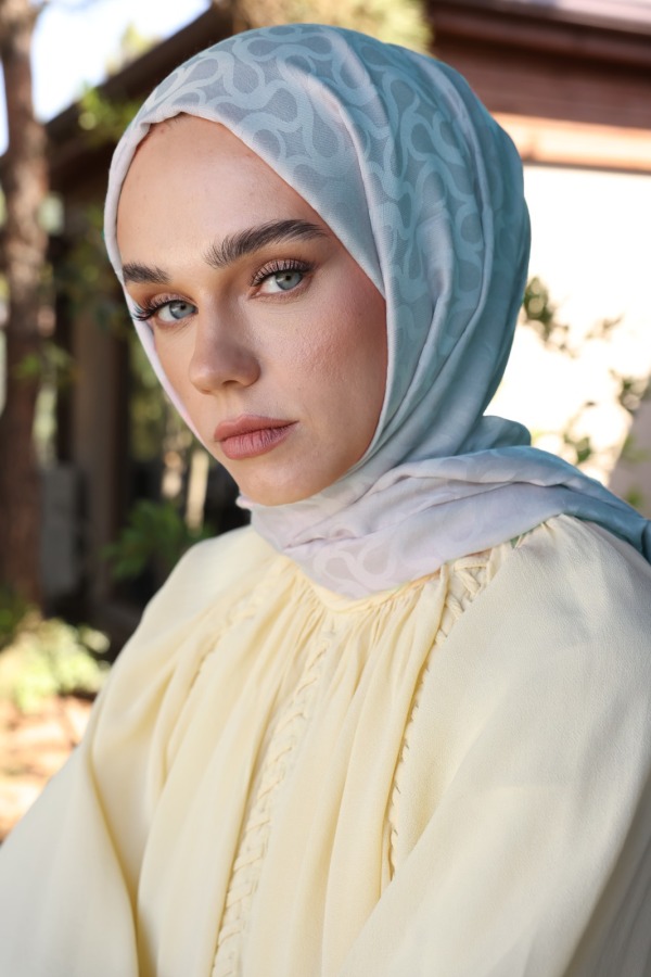 BUZ MAVİ BLOOM DESEN ŞAL 