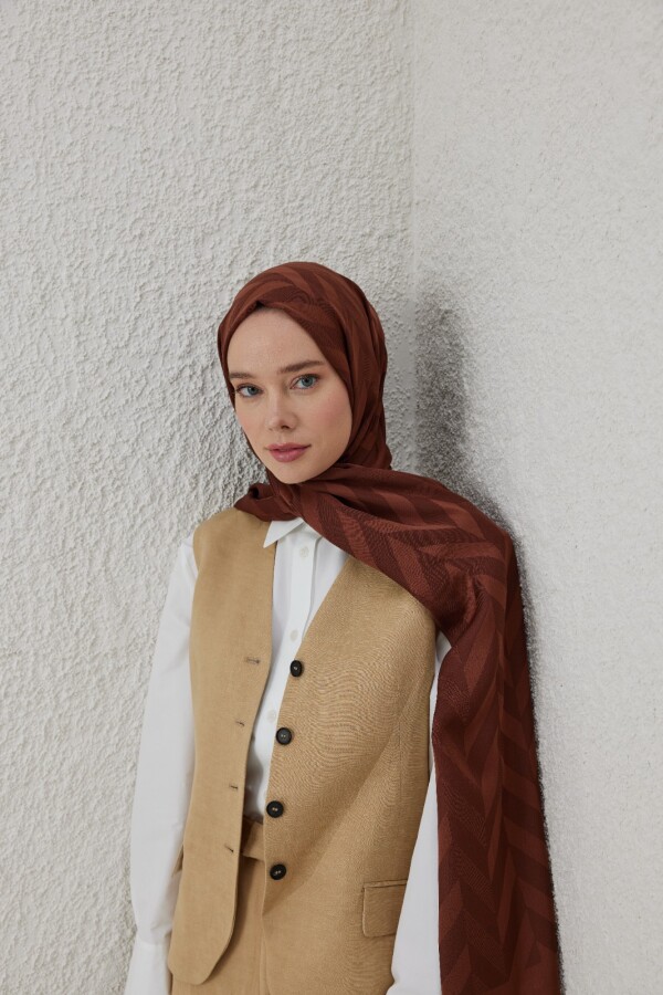 ÇİKOLATA KAHVE BALIKSIRTI DESEN JAKAR ŞAL - VALORSCARF (1)