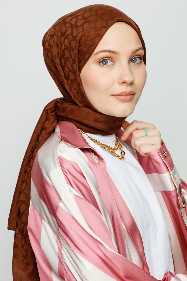 ÇİKOLATA KAHVE BLOOM DESEN ŞAL - VALORSCARF (1)