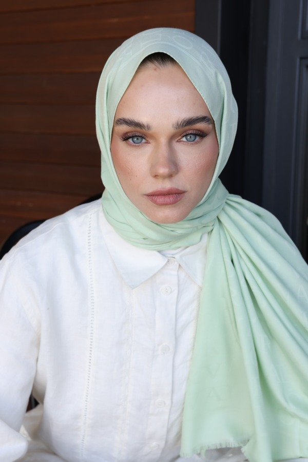 Duman Yeşili Monogram Desen Şal - 3
