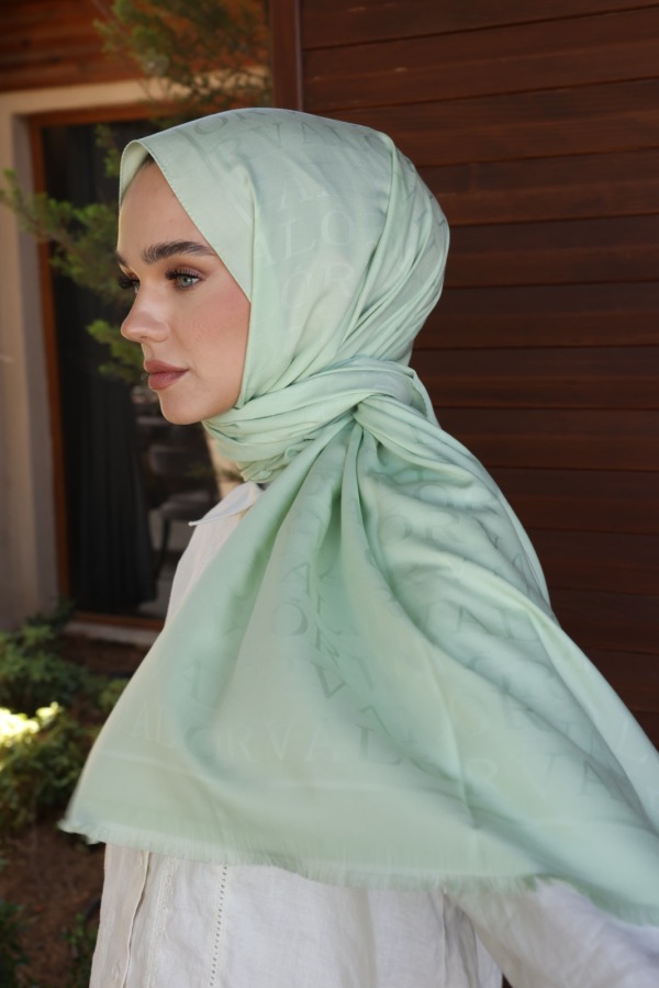 Duman Yeşili Monogram Desen Şal - 4