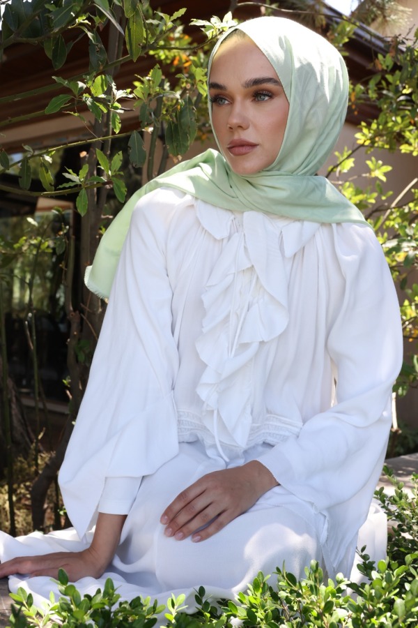 Duman Yeşili Logo Desen Şal - (1)