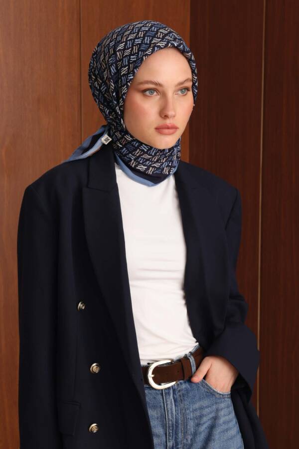 Floş Viskon Eşarp / Lacivert - 1
