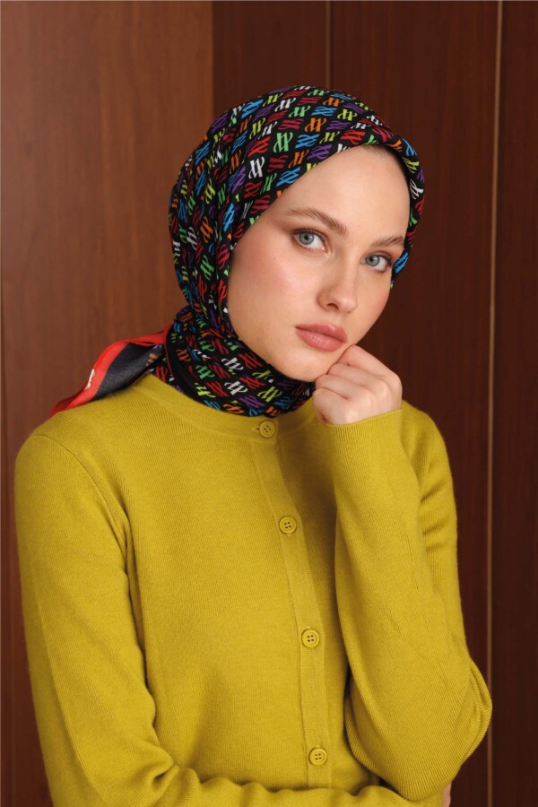 Floş Viskon Eşarp / Siyah-kırmızı 