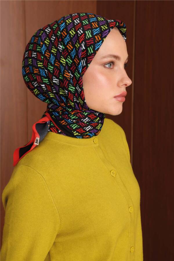 Floş Viskon Eşarp / Siyah-kırmızı - 3