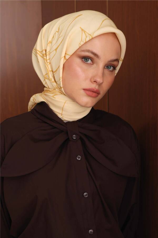 Giallo floşViskon Eşarp / Defne Yaprağı - 1