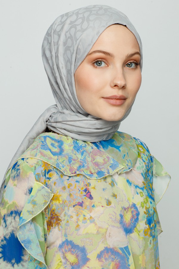 GÜMÜŞ GRİ BLOOM DESEN ŞAL - VALORSCARF (1)