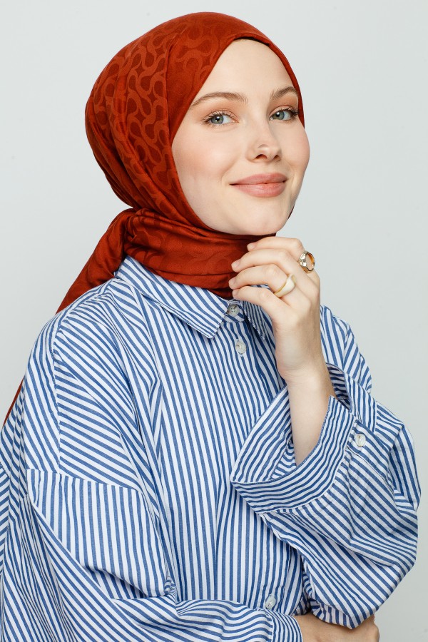 KOYU KİREMİT BLOOM DESEN ŞAL - VALORSCARF (1)