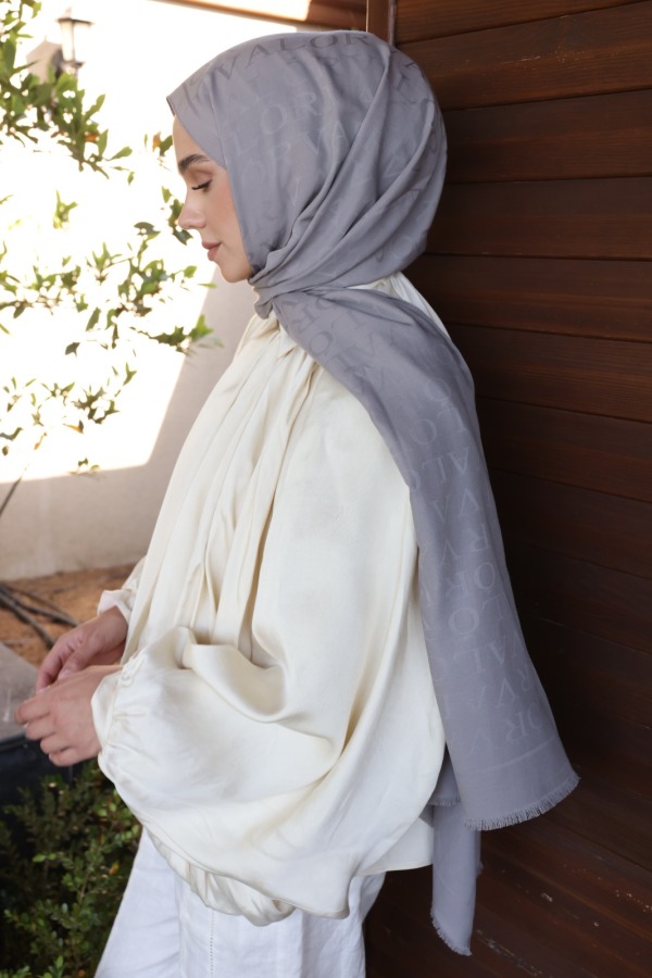 Kül Monogram Desen Şal - (1)