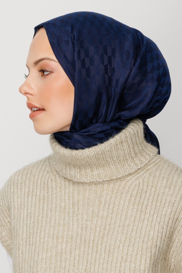 LACİVERT QOZA DESEN İPEKSİ JAKAR ŞAL - VALORSCARF (1)