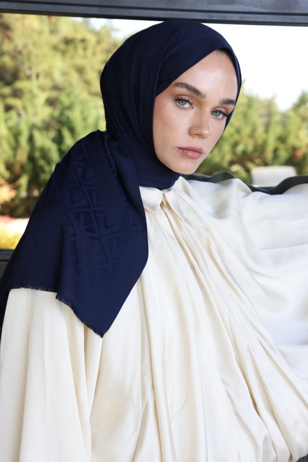 Lacivert Logo Desen Şal - (1)