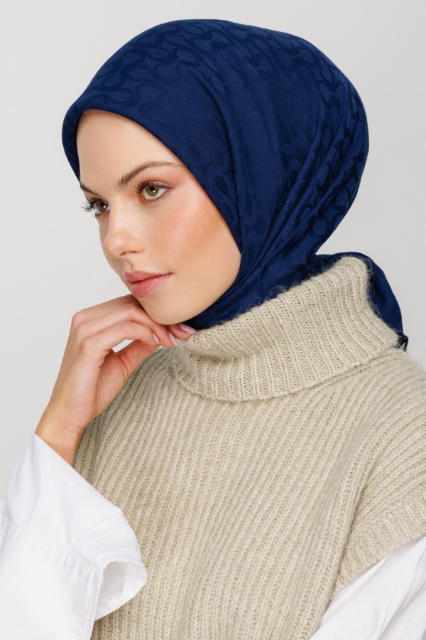  - LACİVERT BLOOM DESEN EŞARP