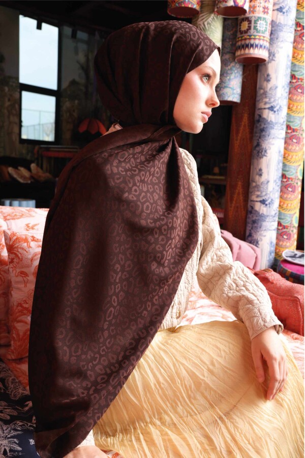 Leopar Desen Şal / Acı Kahve - (1)