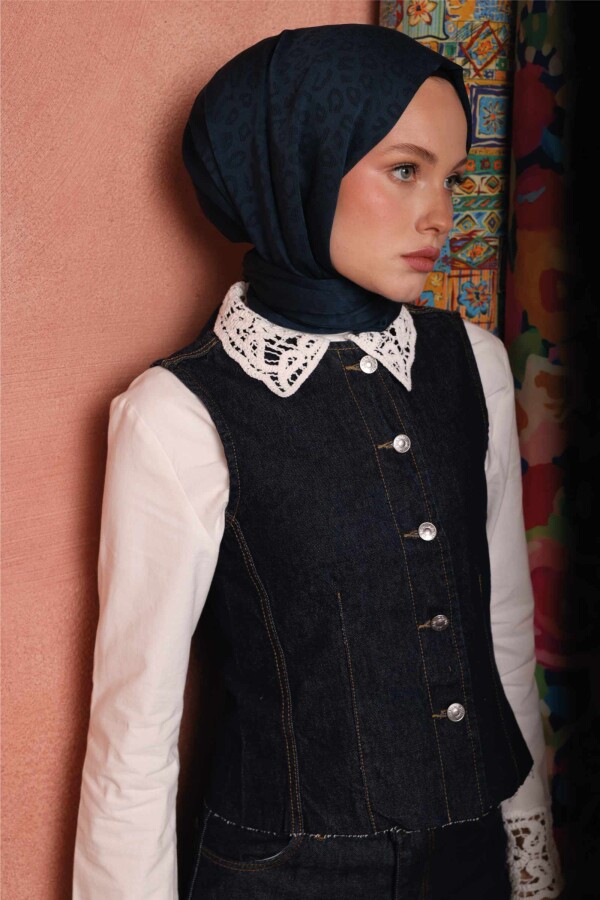 Leopar Desen Şal / Akşam Mavi - (1)