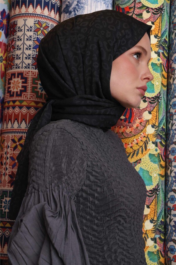 Leopar Desen Şal / Antrasit - (1)