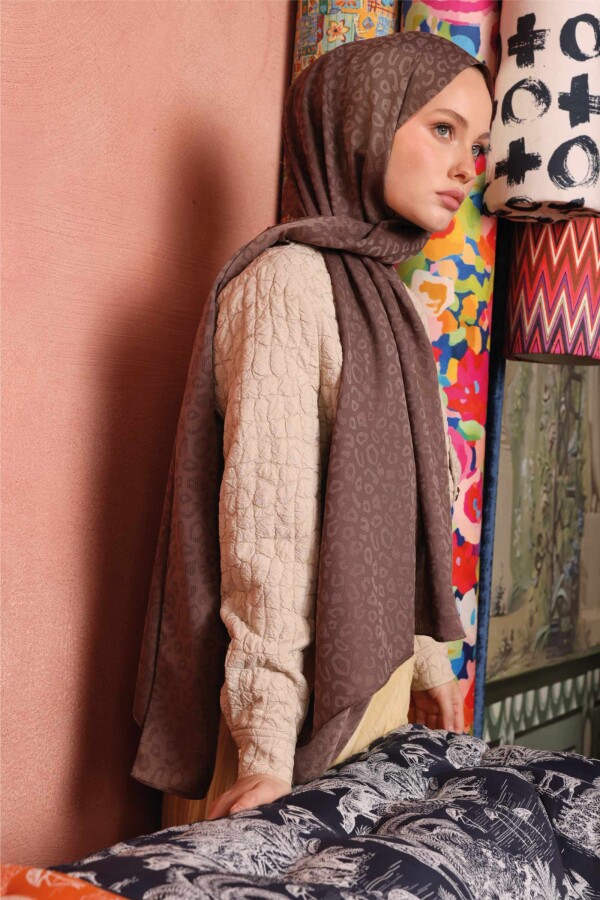 Leopar Desen Şal / Bademi - (1)