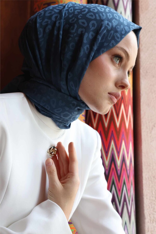 Leopar Desen Şal / İndigo - (1)