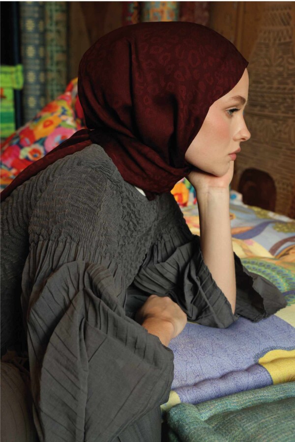 Leopar Desen Şal / Kızılcık - (1)