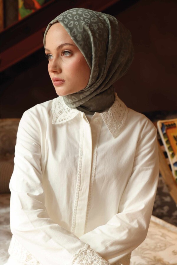 Leopar Desen Şal / Küf Yeşili - (1)