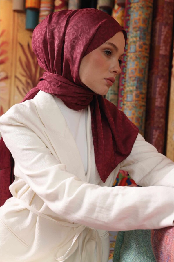 Leopar Desen Şal / Mürdüm - (1)