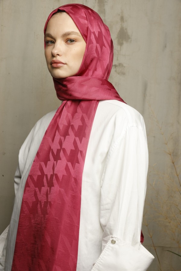  - LİLYUM PEMBE KAZAYAĞI DESEN İPEKSİ JAKAR ŞAL