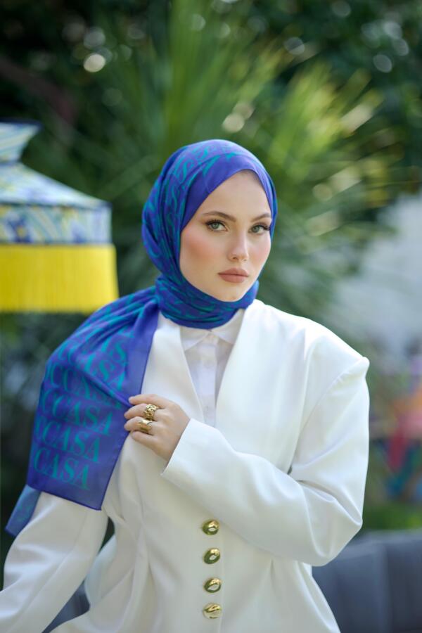 Monogram Desen Şal / Blue - 4