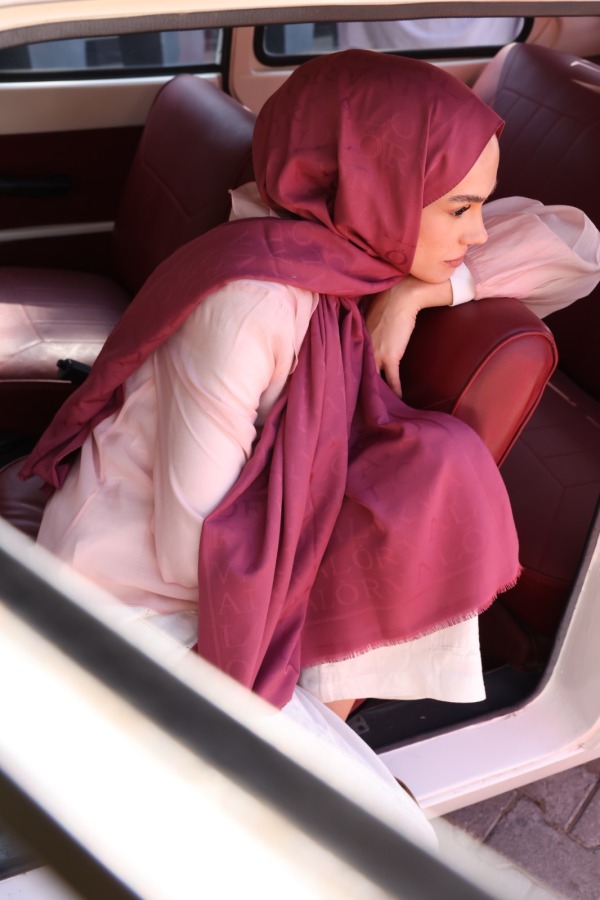 Mürdüm Monogram Desen Şal - (1)