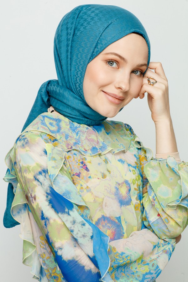 VALORSCARF - PETROL MAVİ KAZAYAĞI DESEN ŞAL