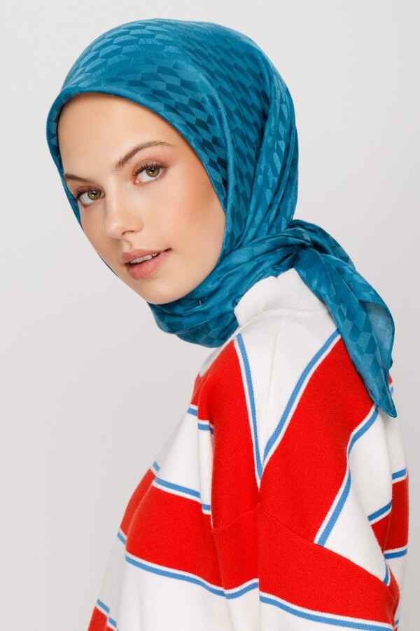 PETROL MAVİ QOZA DESEN İPEKSİ JAKAR EŞARP - VALORSCARF (1)