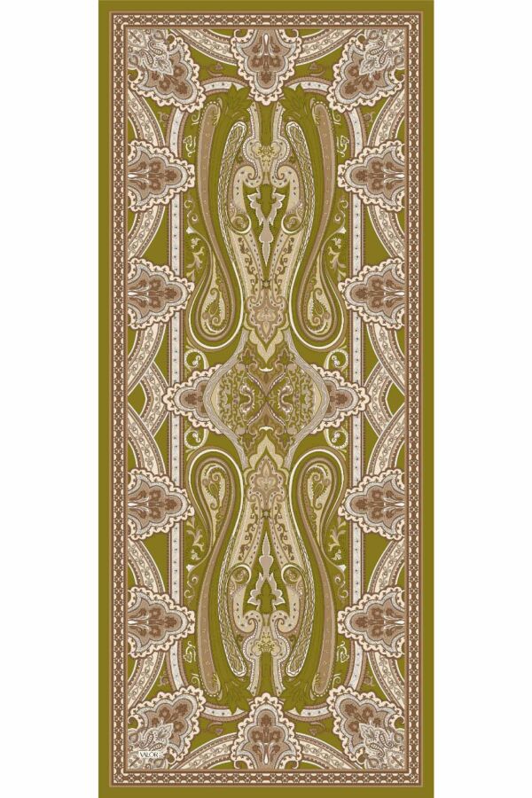 Retro Desen Şal / Zeytin - (1)