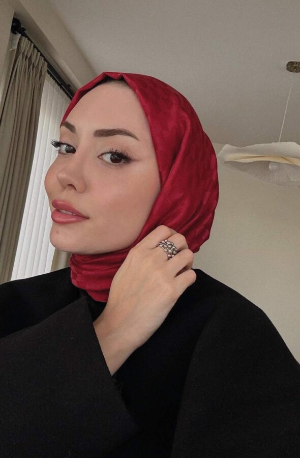 Rimelaskina' nın Tercihi DERİN ŞARABİ QOZA DESEN İPEKSİ JAKAR ŞAL - (1)