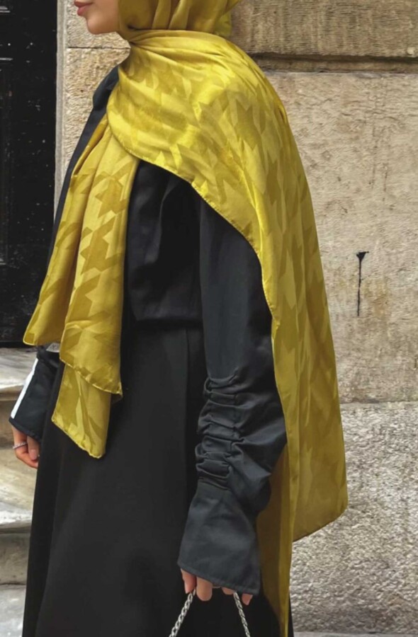 Şevval'in Tercihi ZEYTİN YEŞİLİ KAZAYAĞI DESEN İPEKSİ JAKAR ŞAL - (1)