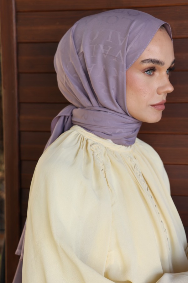 Sisli Lila Monogram Desen Şal 