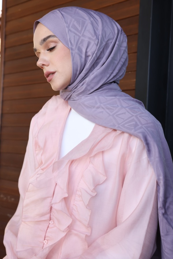 Sisli Lila Logo Desen Şal - (1)