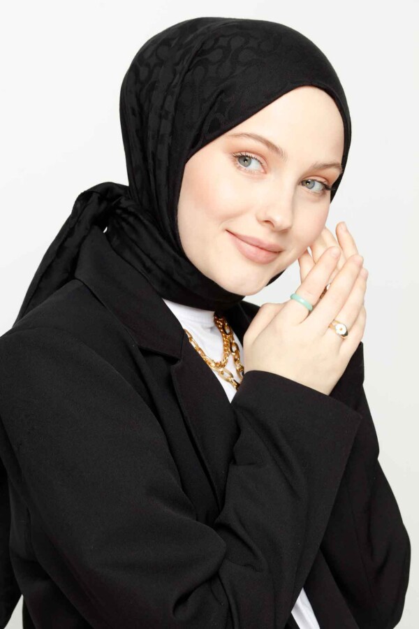 SİYAH BLOOM DESEN ŞAL - (1)