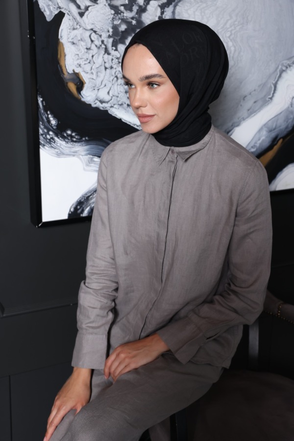 Siyah Monogram Desen Şal - (1)