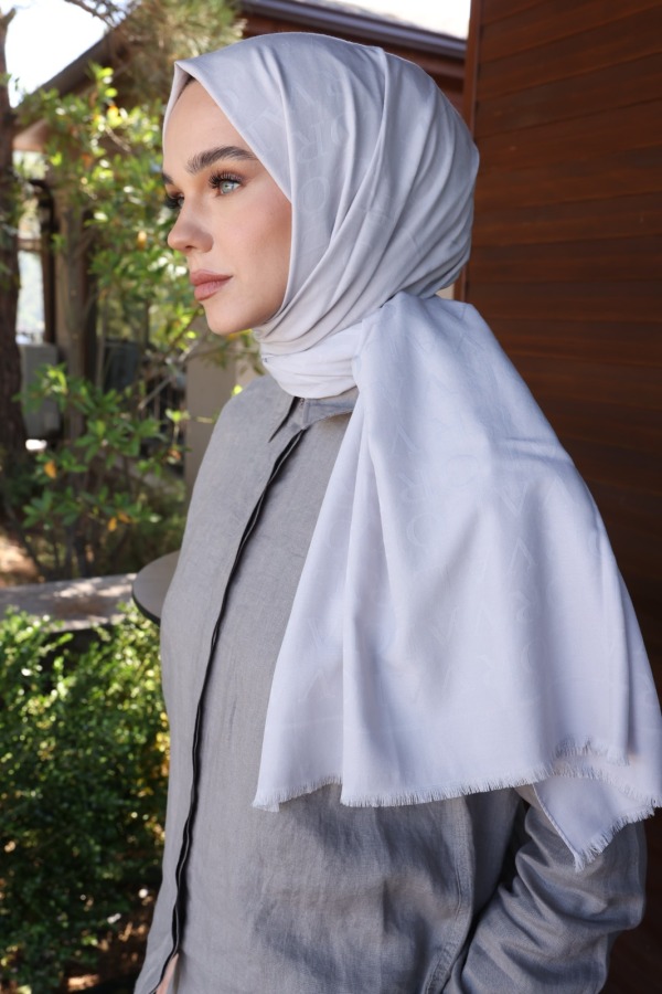 Taş Gri Monogram Desen Şal 