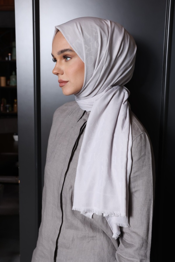 Taş Gri Monogram Desen Şal - (1)