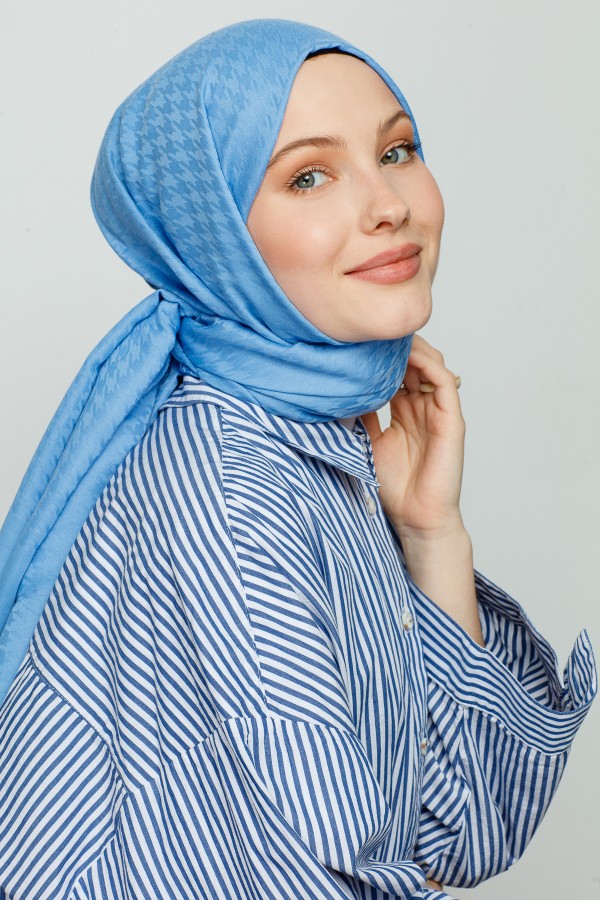 VALORSCARF - TEBEŞİR MAVİ KAZAYAĞI DESEN ŞAL