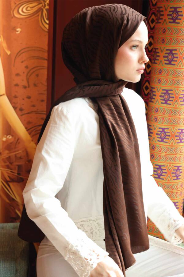 Zebra Desen Şal / Acı Kahve - 4