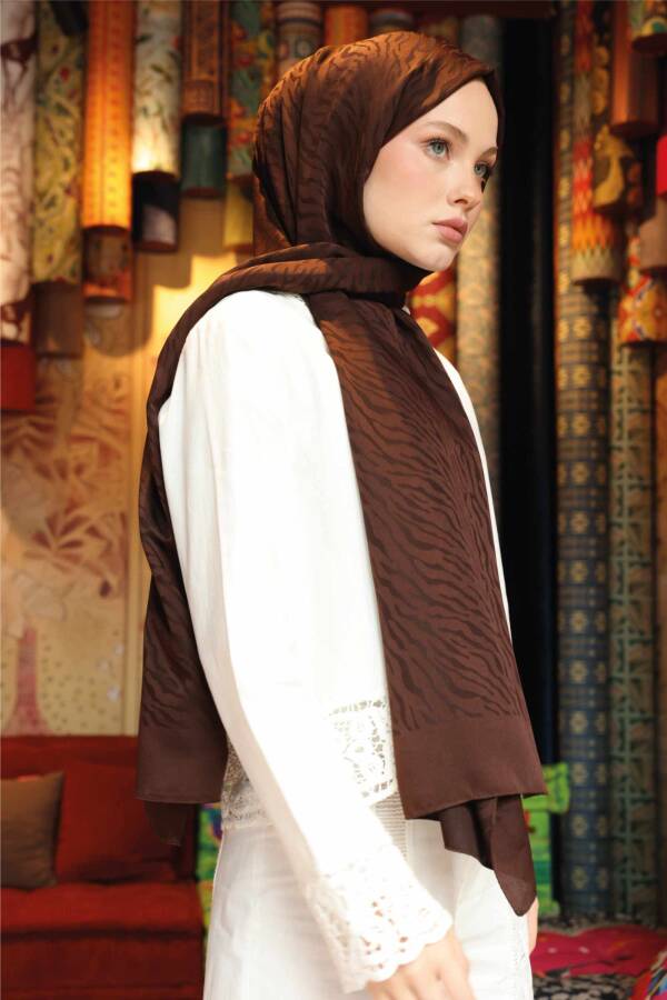 Zebra Desen Şal / Acı Kahve - 1